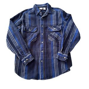 Lake & Trail Vintage Flannel Shirt Mens Medium Blue Plaid Button Up 100% Cotton